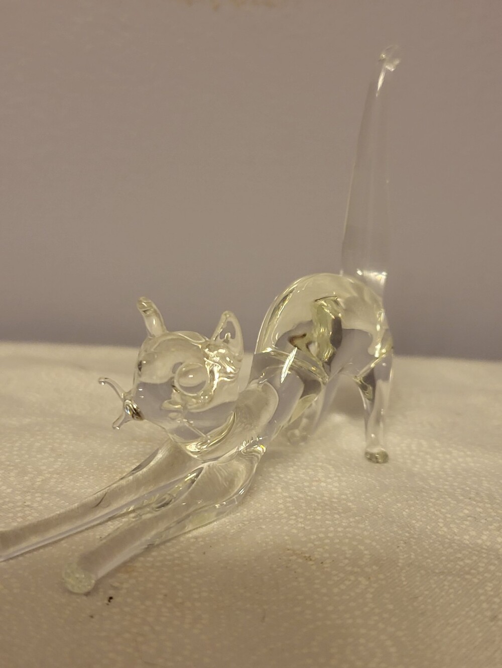 Crystal 2.5 X 3 Inch Clear Glass Cat Figurine - Decorative Stretching Cat